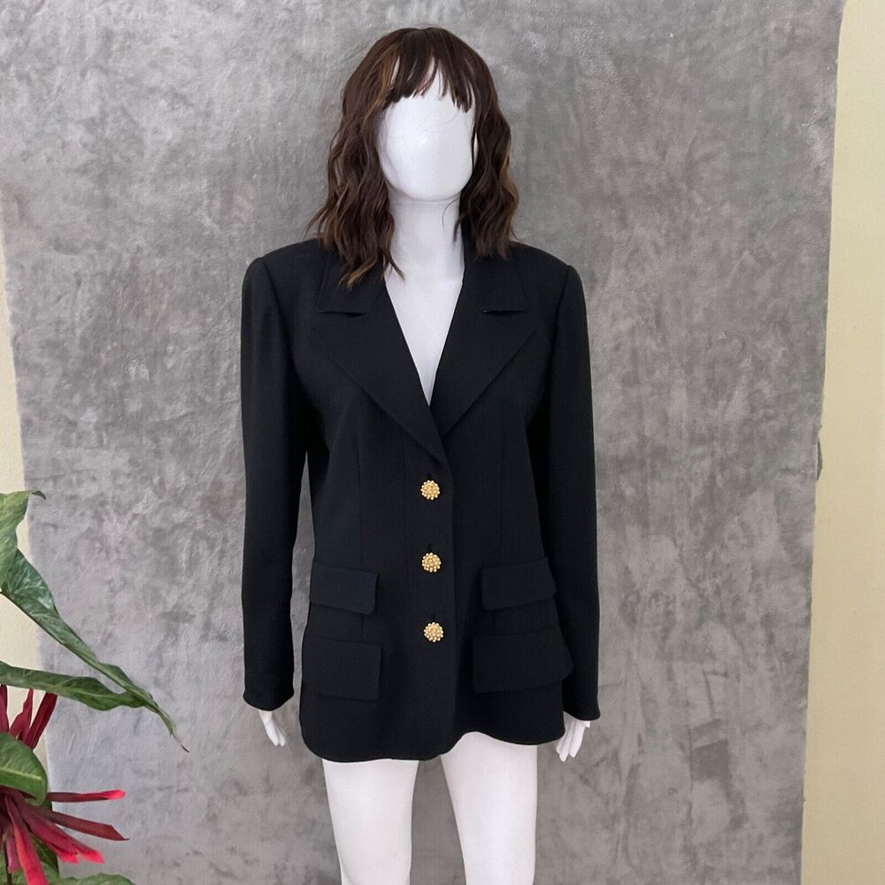 Vtg. Carlisle Wool Blazer Jacket Women's size 10 black w gold oversized buttons